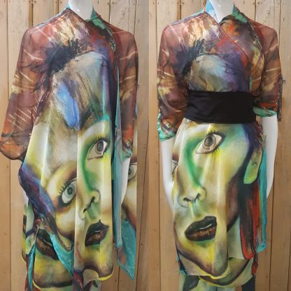 David Bowie Kaftan is handcrafted by Disorder. The Bowie fabric is exclusive to Disorder, the print is of Disorder original 'Bowie 'painting.