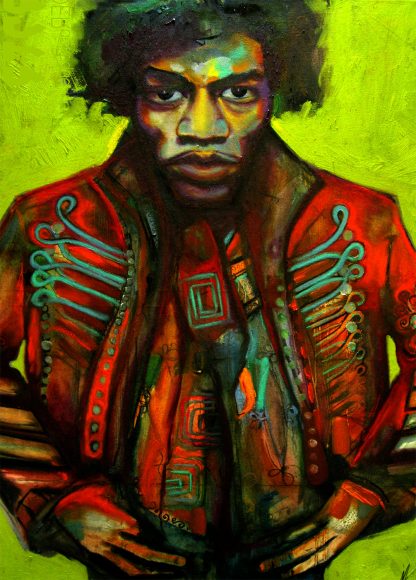 Jimi Hendrix Scarf by Disorder, is printed from an original oil painting of Jimi Hendrix by Disorder artist Mark Howard.
