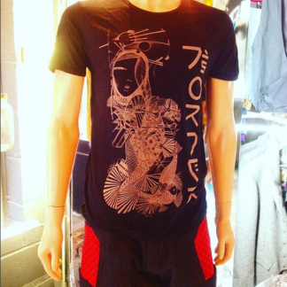 The Koi Kimono Burnout T-Shirt by Disorder, a unique hand printed illustration 'burnt' into organic cotton t shirt, made in UK based studio.