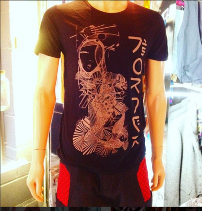 The Koi Kimono Burnout T-Shirt by Disorder, a unique hand printed illustration 'burnt' into organic cotton t shirt, made in UK based studio.