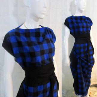 The Disorder Black/Blue Check Zen Dress with Obi Belt is a unique, slow fashion dress, hand tailored to order in our UK studio by Disorder