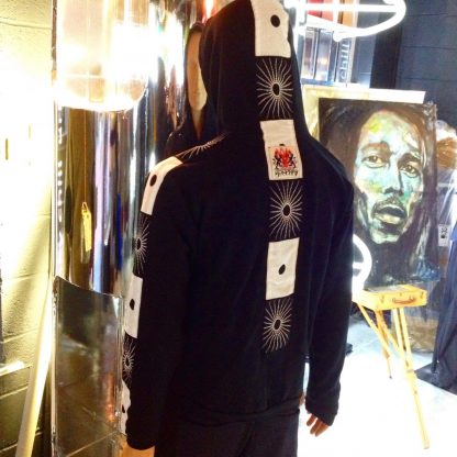 The Disorder Zen black and white Hoodie a one-off  slow fashion, sustainable garment, hand tailored to order in the UK.