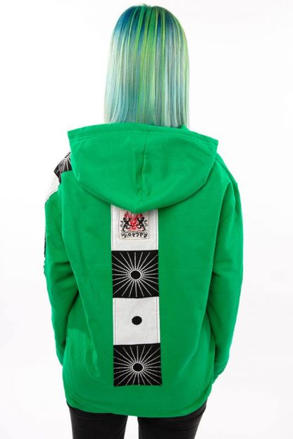 Acid Green Zen Hoodie by Disorder  is a one-off  slow fashion, sustainable garment, it features bold Japanese inspired fabric designs from Bali