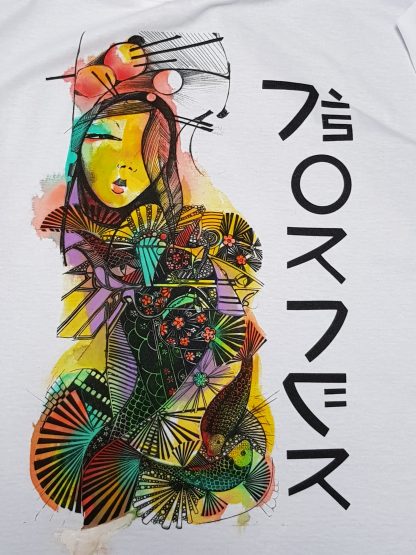 The Koi Kimono Sunset T-Shirt is a one-off hand painted, original design by Disorder. Every t shirt is unique sustainable and ethically made.