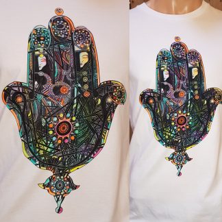 Artisan Hand of Fatima T-Shirt by Disorder, inspired by the Hand of Fatima. A unique, sustainably made t-shirt, hand painted in Birmingham UK