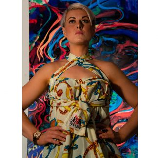 4 in 1 Yellow/White Halter Neck Dress by Disorder, is very versatile and can be worn in 4 distinctly different styles. Handmade in UK