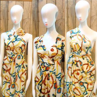4 in 1 Cream/Yellow Halter Neck Dress by Disorder, is very versatile and can be worn in 4 distinctly different styles.  Handmade in UK