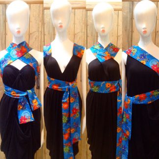 Blue Batik Halterneck Dress by Disorder is very versatile and can be worn in 4 distinctly different styles its handmade in the UK by Disorder.