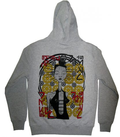 Arcadian grey hoodie by Disorder, a sustainably printed, ethically made garment in UK. The original artwork is from a painting by Disorder.