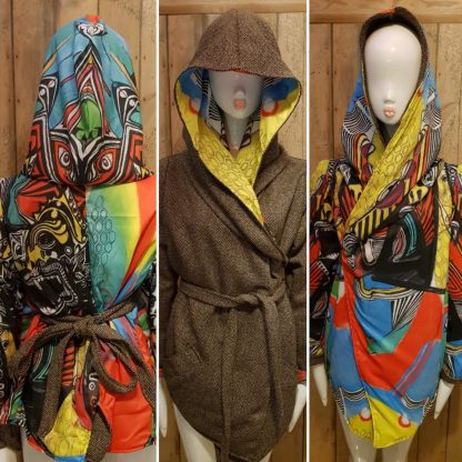 Temple Guardian reversible hooded kimono wrap coat by Disorder.