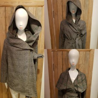 Tweed reversible hooded coat by Disorder. Versitile, unique, one off, sustainable and ethically handmade in England by Disorder in the UK.