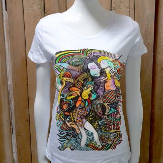Disorder Hand-painted Spiral T-shirt for women, hand painted from an original sketch by Disorder. It's sustainable and ethically made in UK
