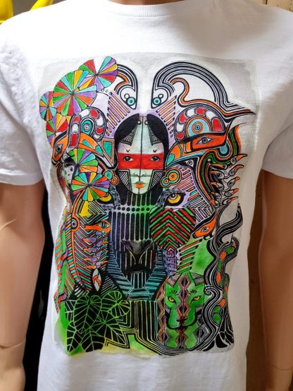 Amazon Rainforest Hand-painted T-shirt, uniquely hand finished print by Disorder. This garment is sustainable and ethically made in UK