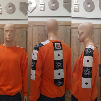 The Orange Zen Sweatshirt is sustainably handmade by Disorder in our Birmingham Studio.