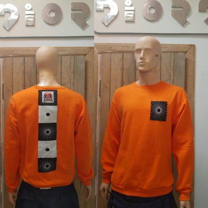 The Orange Zen pocket Sweatshirt is sustainably handmade by Disorder in our Birmingham Studio.