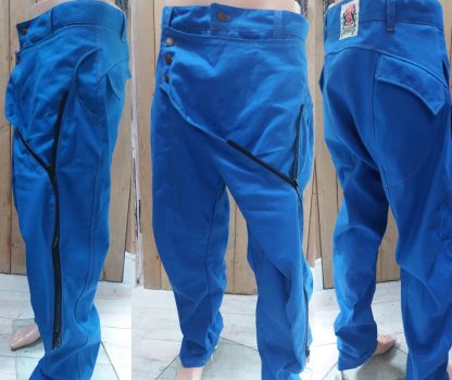 Blue Canvas Samurai Trousers by Disorder. We handcraft these limited edition, sustainable Samurai trousers, in our Birmingham, UK studio.