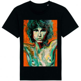 Jim Morrison Black T-Shirt by Disorder. Feoman original painting of Jim Morrison iconic front man of the Doors. Slow fashion tee ehically made in the UK.