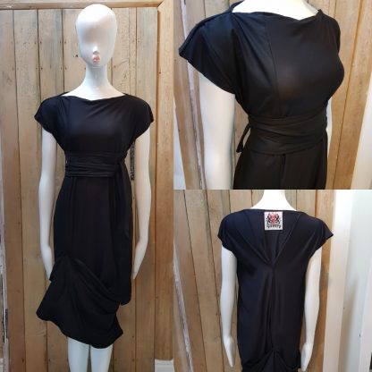 Disorder Black Zen Dress, with black/white African fabric detail, unique, slow fashion dress, handmade in Birmingham, UK based studio