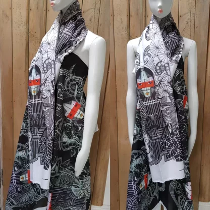 Disorder Amazonia White Cotton Scarf. A unique print of Disorder Artwork, ethical print with eco-certified inks by Disorder in the UK.