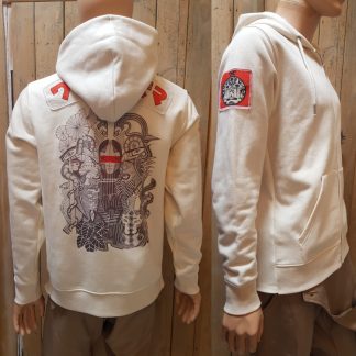 The Amazonian Natural Raw Cotton Hoodie. Disorder individually customise this hoodie with our unique artwork, logo patch and Zen badge, hand made in the UK.