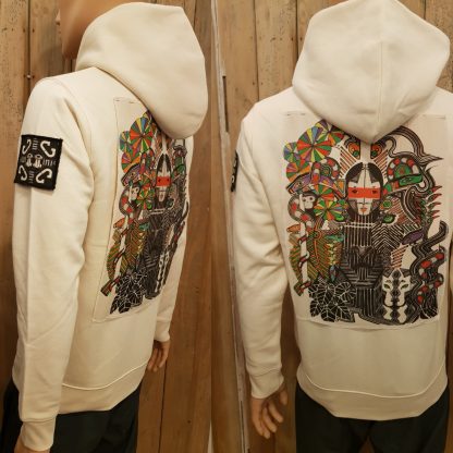 The Amazonian Hand-painted Natural Raw Cotton Hoodie. Disorder individually customise this hoodie with our unique artwork, Zen badge. Hand made in the UK.