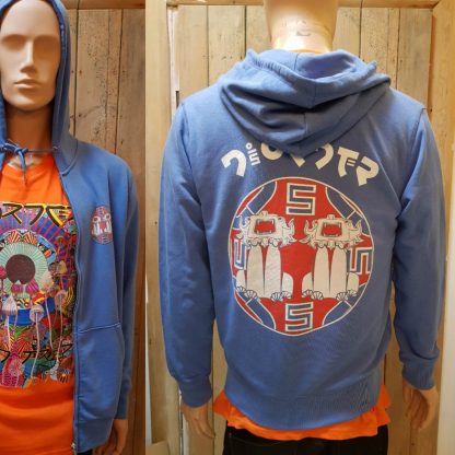 Chindit Badge Bright-Blue Hoodie by Disorder Boutique is a sustainably and ethically printed image from an original painting by Disorder, UK.