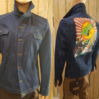 Disorder Sunrise Denim Jacket, a limited edition bespoke jacket. Disorder design and tailor made in our Birmingham, UK based Studio.