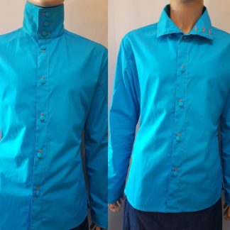The Turquoise High Collar Shirt is sustainably and ethically handcrafted by our team of skilled tailors, in our Birmingham, UK studio.