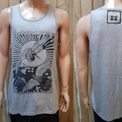 Circle of Life Grey Yoga Vest Vest, original hand drawn design by Disorder, inspired by cultural travels in Myanmar, sustainably and ethically made in UK.