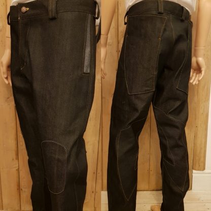 Knee Patch Denim Biker Trousers by Disorder. Disorder handcraft these limited edition Black Denim trousers, in our Birmingham, UK studio.