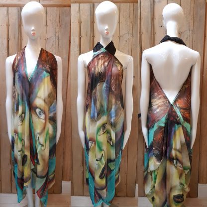 David Bowie Infinite Halter Neck Dress is handcrafted by Disorder in our Birmingham UK studio. From a print of Disorder original 'Bowie ' painting.