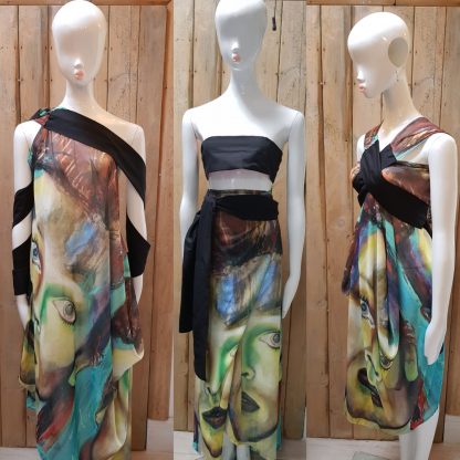 David Bowie Infinite Halter Neck Dress is handcrafted by Disorder in our Birmingham UK studio. From a print of Disorder original 'Bowie ' painting.