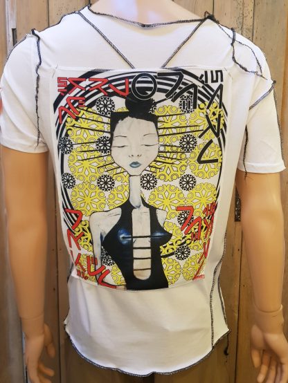 Arcadian White Overlocked T-shirt by Disorder is a slow fashion t-shirt, inspired by Japanese Manga, then fused with an Anarchic British Punk twist.