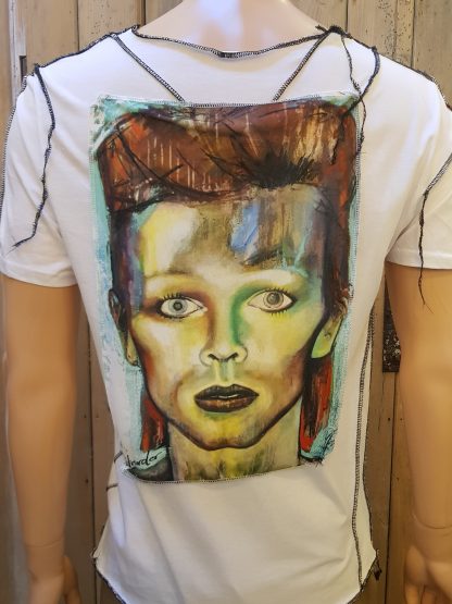 David Bowie Overlock T-Shirt. Inspired by Bowie's Ziggy's punk phase. Bowie is a huge style and cultural inspiration for Disorder. Handmade in the UK