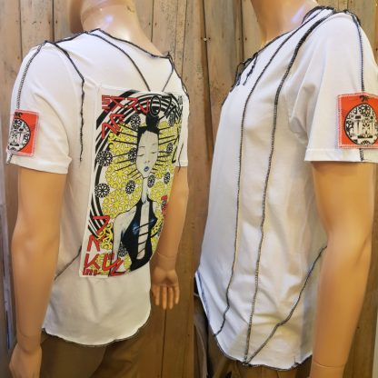 Arcadian White Overlocked T-shirt by Disorder is a slow fashion t-shirt, inspired by Japanese Manga, then fused with an Anarchic British Punk twist.