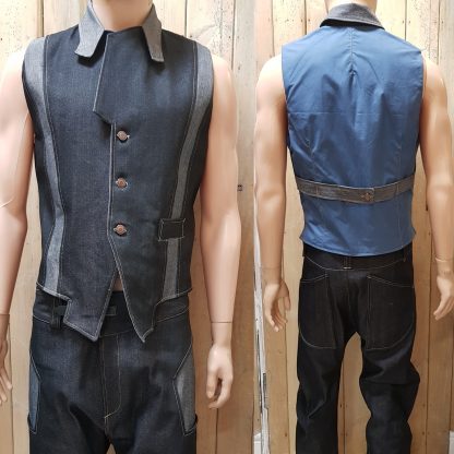 Disorder Black Denim Clockwork Orange Waistcoat is lovingly hand crafted by our team of skilled tailors in our UK based studio.