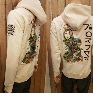 The Koi Kimono Hand-Painted Raw Organic Hoodie is a unique, design by Disorder. Ethical and Sustainable t-shirt handmade in our Birmingham, UK studio.