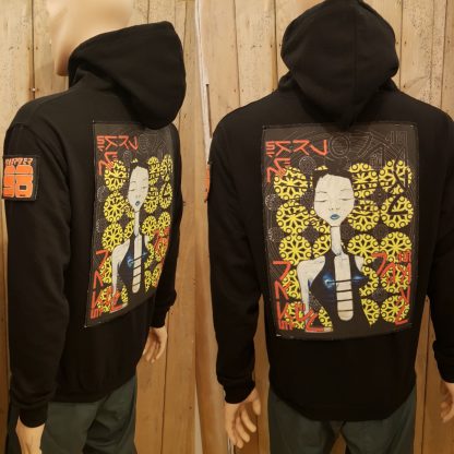 Arcadian organic Black Hoodie by Disorder, a sustainably printed, ethically made garment in UK. The original artwork is from a painting by Disorder.
